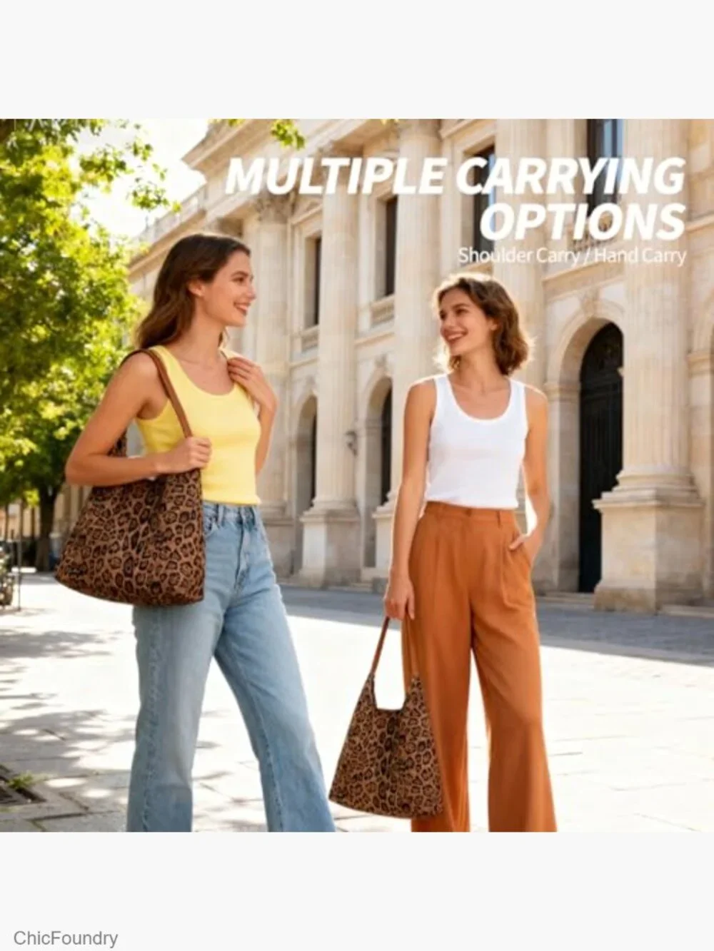 Faux Suede Leopard Hobo Bag - Large Tote with Pouch